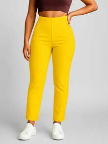 Stretch Pleated Trousers For Women - 黃色 - 查看 4