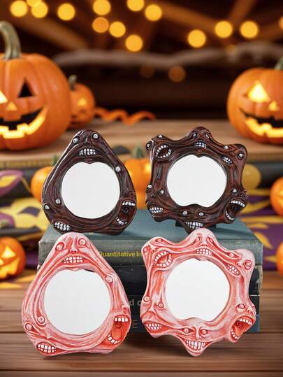 1 pieza Figura decorativa de resina de Halloween, Escultura de rostro asimétrico de ghoul de resina, Decoración de Halloween para espejo de tocador, Decoración de ambiente espeluznante para mesa, Adecuado para fiestas de Halloween y celebraciones del Día de los Muertos, Accesorios de fotografía