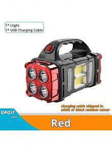[Powerful Flashlight] Portable Powerful 4 Gear USB Rechargeable Flashlight | Solar LED Light With COB Work Light And Mobile Phone Camping Lamp,1200mah - 紅色 - 查看 7