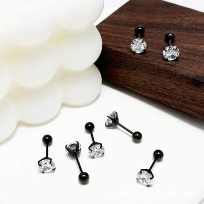 2 pièces Boucles d'oreilles clous en acier inoxydable avec zircone cubique ronde à 4 griffes super brillantes, noir + blanc 3-8 mm, boucles d'oreilles de piercing de cartilage de mode, hypoallergéniques, unisexes, convenant pour les fêtes et le port quotidien, bijoux polyvalents, design minimaliste, éclat exquis, accessoire