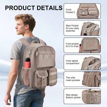 Mesh Backpack 36L Large Heavy Duty Casual Daypack For School And Outdoor Activities With Inner Laptop Compartment, Durable Polyester Material - Khaki 27L - View 3