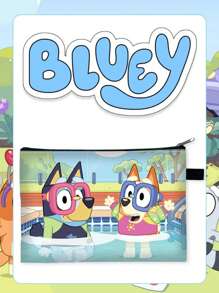 Bluey علبة أقلام وأدوات قرطاسية بتصميم الكرتون "بلوي"، علبة أقلام ذات طبقتين مزودة بسحاب، لوازم دراسية للكلية، علبة أقلام مريحة للحقيبة الظهر، حقيبة جميلة وأنيقة، حقيبة ظهر صغيرة، حقيبة ظهر كرتونية ممتعة للأطفال