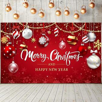 1 件圣诞背景横幅，82.7 * 59.1/59.1 * 39.4/39.4 * 29.5 英寸圣诞快乐背景，适用于圣诞派对、摄影背景、墙壁标志、庭院标志、冬季新年平安夜圣诞派对装饰