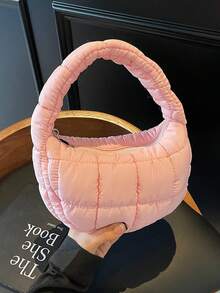 2025 New Casual Fashionable Mini Handbag With Ruched Cloud & Plaid Pattern, Cotton Padded