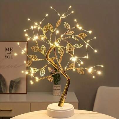 72 LED Golden Leaf Tree Lamp, Tabletop Decor Light, USB Powered, Suitable For Bedside, Living Room, Bedroom, Home, Office Decor Lighting, Christmas Decoration