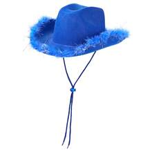 Womens Cowboy Hat, Adult Solid Color Furry Trim Wide Brim Hat Female Cap For Dating Party - Frayed Silver Blue - View 3