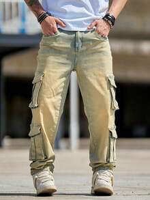 Quần Jeans Denim Ống Loe Cổ Điển Cỡ Lớn Cho Nam, Quần Jeans Công Sở Ôm Vừa Nhiều Túi, - Đồng - Xem 4