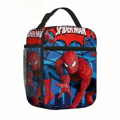 1pc Superhero Pattern Portable Lunch Bag, Non-Contact Food Storage, Suitable For Outdoor Camping, Office Lunch, Car Cooler Bag, Handbag, Back To School Essential