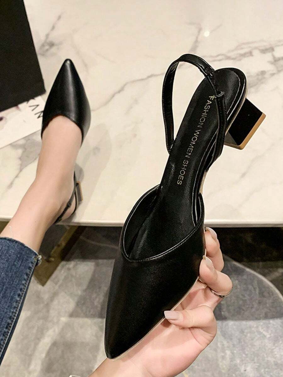 Tacones altos elegantes y de moda para mujer, sandalias de tacón grueso con punta puntiaguda, perfectos para uso diario, fiestas, eventos formales, bodas, festivales - Negro - Ver 1