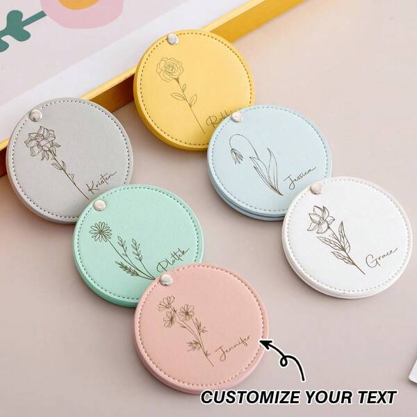 1PC Personalized Birth Flower Mirror,Mirror With Name,Custom Compact Mirror,Gifts For Women,Bridal Shower Gifts,Hen Party Gift,Gifts For Mom,Halloween,Christmas