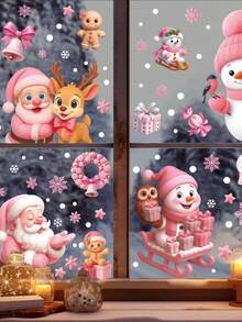 6pcs/1pc Pink Christmas Static-Cling Window Decals – Suitable For Decorating Walls, Windows, And Glass Surfaces; Perfect For Christmas Home Decor And Party Setups. - Multicolor - View 5