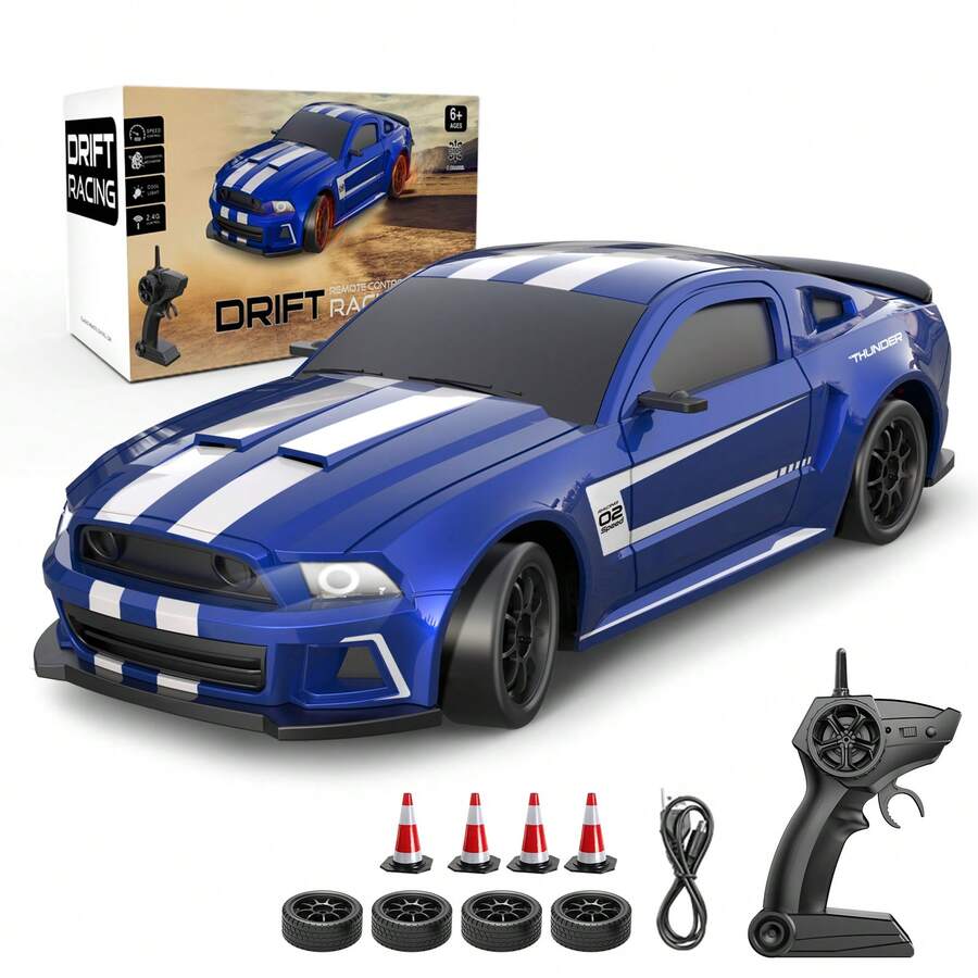 1:24 Remote Control Drift Car With LED Lights, Multi-Color RC Car, 4WD 30+KM/H High Speed Racing Car With Drift Tires, Gift For Boys And Girls On Birthday Gifts For Kids Adults,Birthday, Halloween - 藍色 - 查看 1