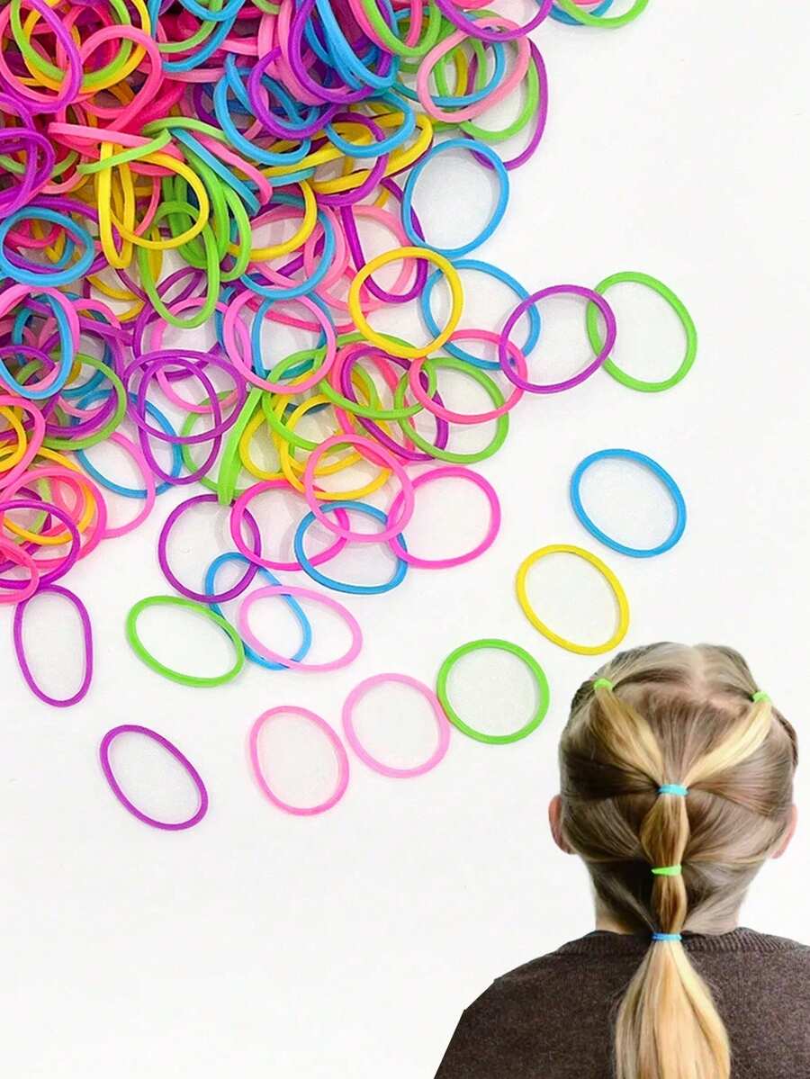 600/1200pcs Colorful Elastic Hair Ties, Random Color, Hair Accessories Head Accessories - Blue - View 1