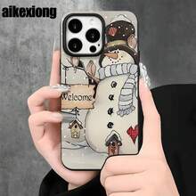 Fundas y carcasas protectoras con diseño de muñeco de nieve, con orificios grandes, compatibles con phone 16 Pro Max, 16, 15 Pro, 14, 14 Plus/14 Pro Max, 13, 13 Pro, 12 Pro, 11/11 Pro. Regalos para cumpleaños y fiestas. - Negro - Ver 4