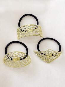 3pcs/Set New Fashion Geometric Zinc Alloy Hair Scrunchies, Elastic Hair Ties, Versatile Ponytail Holders, Suitable For Daily Use, Home Beauty Women Accessory Gifts, Hair Elastics, Hair Rubber Bands, Hair Rope