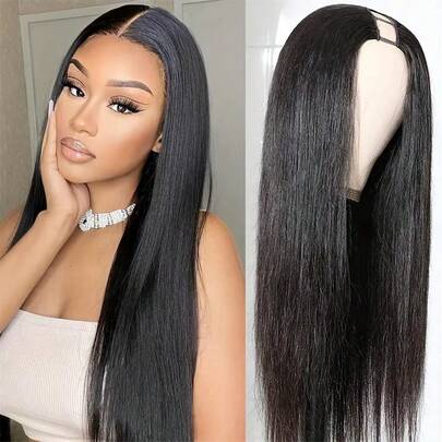 Eulisi Long Straight V Part Wigs For Women V Shape Wigs Black Half Wigs Glueluss No Leave Out Wig Synthetic U Part Straight Wigs For Women Full Wig Natural Scalp Black Straight Wig 20 Inch