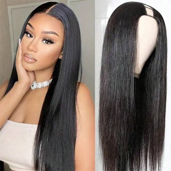 Eulisi Long Straight V Part Wigs For Women V Shape Wigs Black Half Wigs Glueluss No Leave Out Wig Synthetic U Part Straight Wigs For Women Full Wig Natural Scalp Black Straight Wig 20 Inch