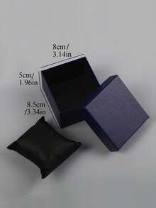1pc Solid Color Jewelry Box, Faux Leather Paper Texture Square Watch/Ring/Necklace Gift Box With Lid - Navy Blue - View 3