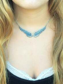 复古天使翅膀羽毛吊坠项链，大号吊坠，优雅链条，个性化项链，女士围兜式项链，结婚礼物 - 7 - 查看 2