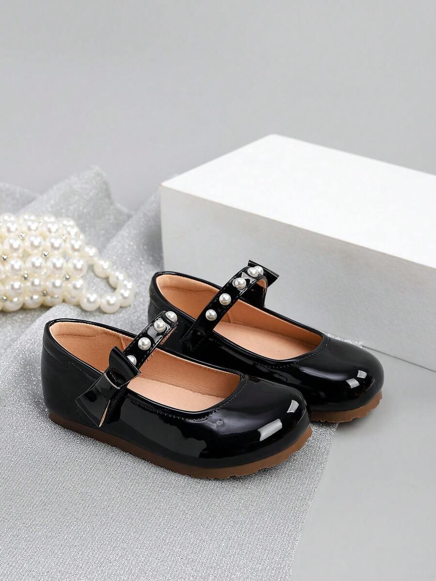 Cute Bow & Pearl Decor Flats For Daily Wear, Autumn/Winter - Black - View 1