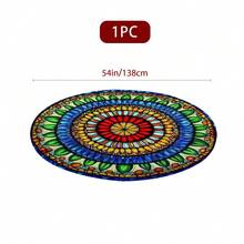 1/36 piezas Mantel redondo de 48 in/54 in con estampado digital de patrón retro y contraste bohemio, mantel elástico para protección, resistente a arañazos, adecuado para uso diario, interior/exterior, decoración del hogar, idea de regalo, camping, viaje