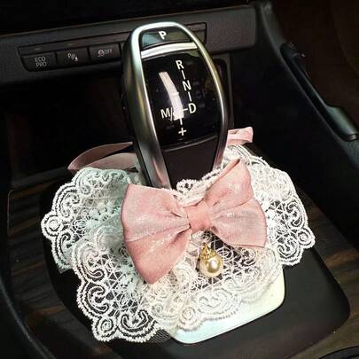 1pc Cute Bow Car Handbrake Cover, Gear Shift Knob Sleeve Decor Set, Automatic/Manual Gear Shift Cover, Car Interior Accessory