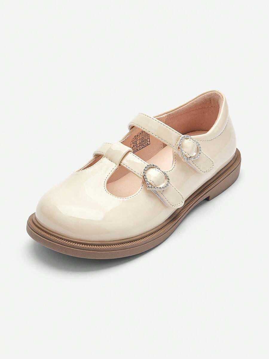 Balabala Girls Patent Leather Mary Janes 2025 Spring/Autumn Dress Shoes With Hook And Loop - Off-white - View 1