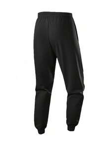 男士休闲抽绳裤，薄款弹力运动舒适透气时尚运动裤，秋冬 - 黑色 - 查看 3