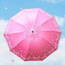 1pc Lightweight Portable Waterproof Umbrella, 10 Ribs Floral Pattern Folding Umbrella With Excellent UV Protection, Casual Lightweight Portable Waterproof Umbrella For Men And Women