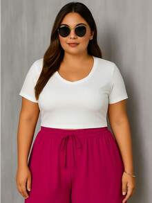 Women's Plus Size Shorts, Summer Style, Light And Loose - Fuchsia - View 1
