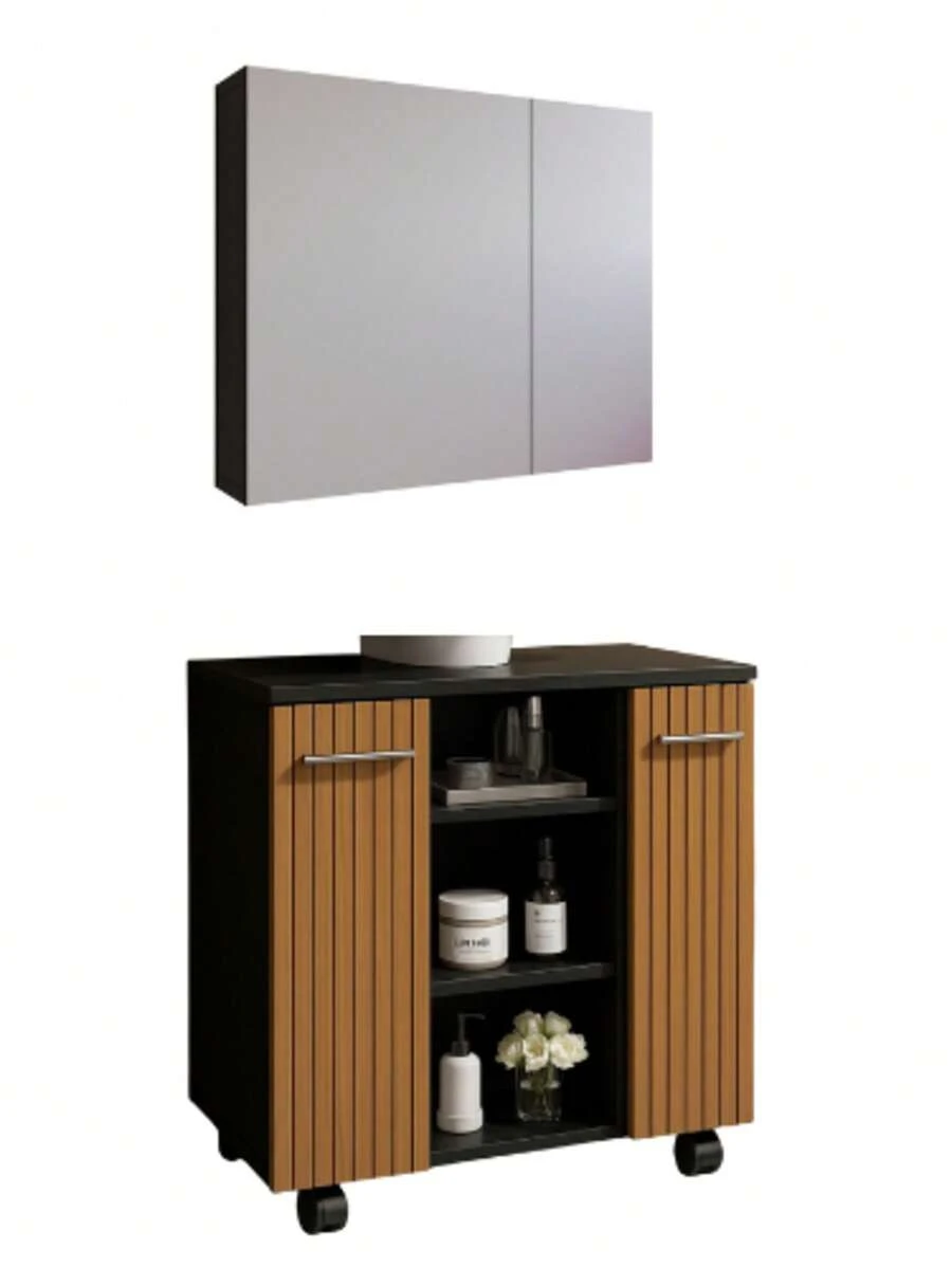 Bathroom Kit Premium Cabinet + Klein Mirror - Black - View 1