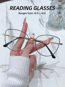 1 pieza Gafas de presbicia para mujeres, con marco de metal y material TR, adecuadas para leer, escribir, ver la televisión, usar la computadora, jugar con teléfonos móviles, viajar, salir en citas, fiestas, festivales y otros entornos de uso diario, con un diseño elegante y hermoso, ligeras y fáciles de llevar - transparente - Ver 2