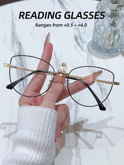 1 pieza Gafas de presbicia para mujeres, con marco de metal y material TR, adecuadas para leer, escribir, ver la televisión, usar la computadora, jugar con teléfonos móviles, viajar, salir en citas, fiestas, festivales y otros entornos de uso diario, con un diseño elegante y hermoso, ligeras y fáciles de llevar