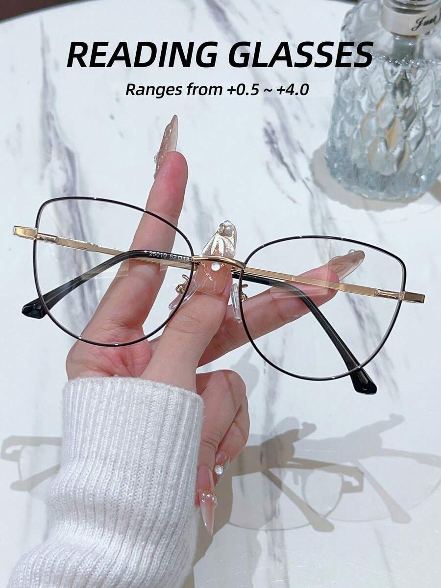 1 pieza Gafas de presbicia para mujeres, con marco de metal y material TR, adecuadas para leer, escribir, ver la televisión, usar la computadora, jugar con teléfonos móviles, viajar, salir en citas, fiestas, festivales y otros entornos de uso diario, con un diseño elegante y hermoso, ligeras y fáciles de llevar
