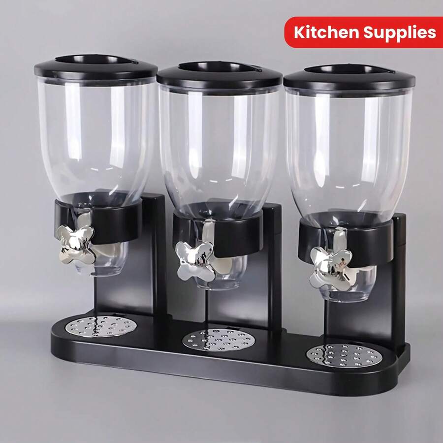 1 One 3 Barrels Of Grain Separately Packed Case With Lock Lid-Non-BPA Plastic Kitchen Storage Container, Leak-Proof Rice Grain Can Suitable For Rice, Oats, Grains And Dry Food-Home, Office, Ideal Choice For Canteen-Modern Black Design, Food Storage Box, Durable Construction, Essential For Home Cooking, Home Decor, Party & Christmas Storage - Máy xay ngũ cốc 3 thùng màu đen - Xem 1