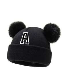 1 件装婴儿 A-Z 字母针织帽 婴儿女孩帽子 儿童无檐便帽 婴幼儿配饰 儿童帽子 弹力 0-3 岁幼儿女孩男孩帽子 - 黑色 - 查看 5