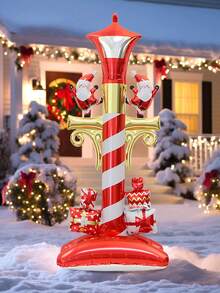 1/2pcs Large Standing Christmas Street Lamp Balloons With Base, Christmas Decoration Foil Balloons, Street Lamp Bulb Shaped Christmas Party Balloons, With Santa Claus And Gift Designs, Suitable For Christmas Themed Events And Scene Decoration, Yard Decoration, Merry Christmas, Theme Party Decoration, New Year Party Home Decoration, Holiday Party Supplies, Christening Balloons, Holiday Atmosphere Creation, New Year, New Year's Eve Events