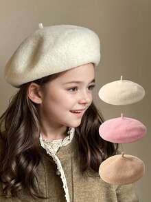 Ages 3-8 1PC Kids Solid Retro Beret Hat, Unisex Cute Fashion Artist Cap For Spring & Autumn Toddler Girls Boys Outdoor Daily Use-Christmas Beret-Suitable For Christmas Party Outfits