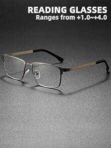 Unisex Classic Business Office Minimalist Style Reading Glasses, New Square Brow-Line Half-Rim Stainless Steel Frame Ultra-Light Readers, High-Definition Lens, Long-Lasting Wear Without Dizziness, Suitable For Reading, Sewing, Business, Office, Daily Use, Sports, Anti-Slip, Computer, Comfortable Eye Protection, Convenient Carrying Design Fits All Face Shapes