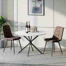 White Marble Table + 2 Brown PU Chairs