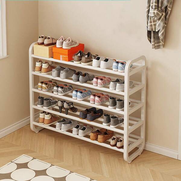 Senmeo 5-Tier Shoe Rack Storage Organiser Shelf,High Capacity Organiser,Holds 25-Pair Shoe,For Corridor,Living Room,Balcony,Bedroom (Milky White 73 * 23 * 75CM)