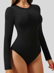 1 pieza Mono de manga larga ajustado con forro térmico y estampado de logo personalizado, otoño/invierno