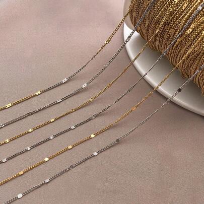 1Meter Stainless Steel Chain For Necklace Chains Jewelry Making, Twisted Curb Link Chain Bulk For Necklace Bracelet Making DIY Accessories