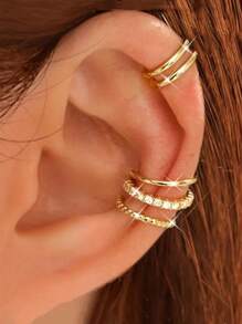4-Piece Non-Pierced C-Shaped Ear Bone Clips - Suitable For Female Non-Pierced Ear Holes, Adjustable Clip-Type Cartilage Earrings - Gold - View 6