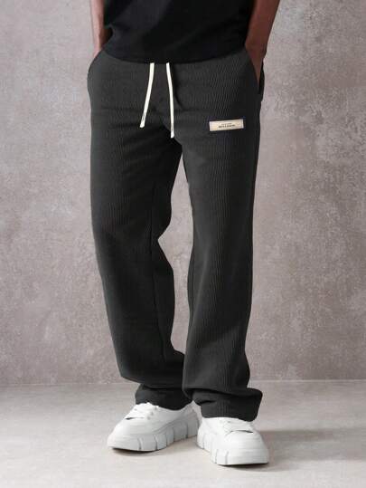 Pantalones casuales rectos de pernera suelta con cordón en la cintura, de pana, con detalles de rayas laterales, estilo urbano para uso casual y de tránsito, para primavera/otoño, para el otoño