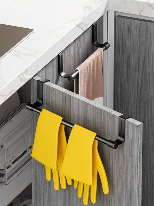 1 pieza Toallero de gabinete de cocina, barras de toallas modernas, toallero colgante de gabinete, estante de almacenamiento de toallas montado en la pared, apto para el hogar, la cocina, el baño y de vuelta a la escuela