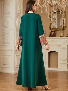 Women's Abaya Robe Muslim Long Sleeve Embroidered Elegant Robe, Casual Patchwork Loose Fit Dubai Style