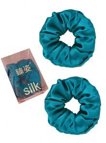 2 Pcs Handmade 3.5cm Wide Silk Crepe Satin Hair Scrunchies, Soft And Smooth With Texture, Suitable For Gift Giving,Hair Accessories,Scrunchy Hair Ties
