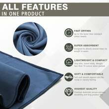 1 pieza Toalla de camping de secado rápido, toallas de viaje de microfibra, juego de toallas de secado rápido para camping, playa, gimnasio, deportes, yoga y piscina, azul marino