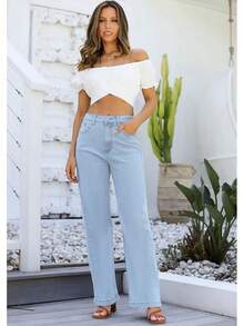 Jeans High Waisted Straight Leg Loose Jeanshalloween - Light Blue - View 11